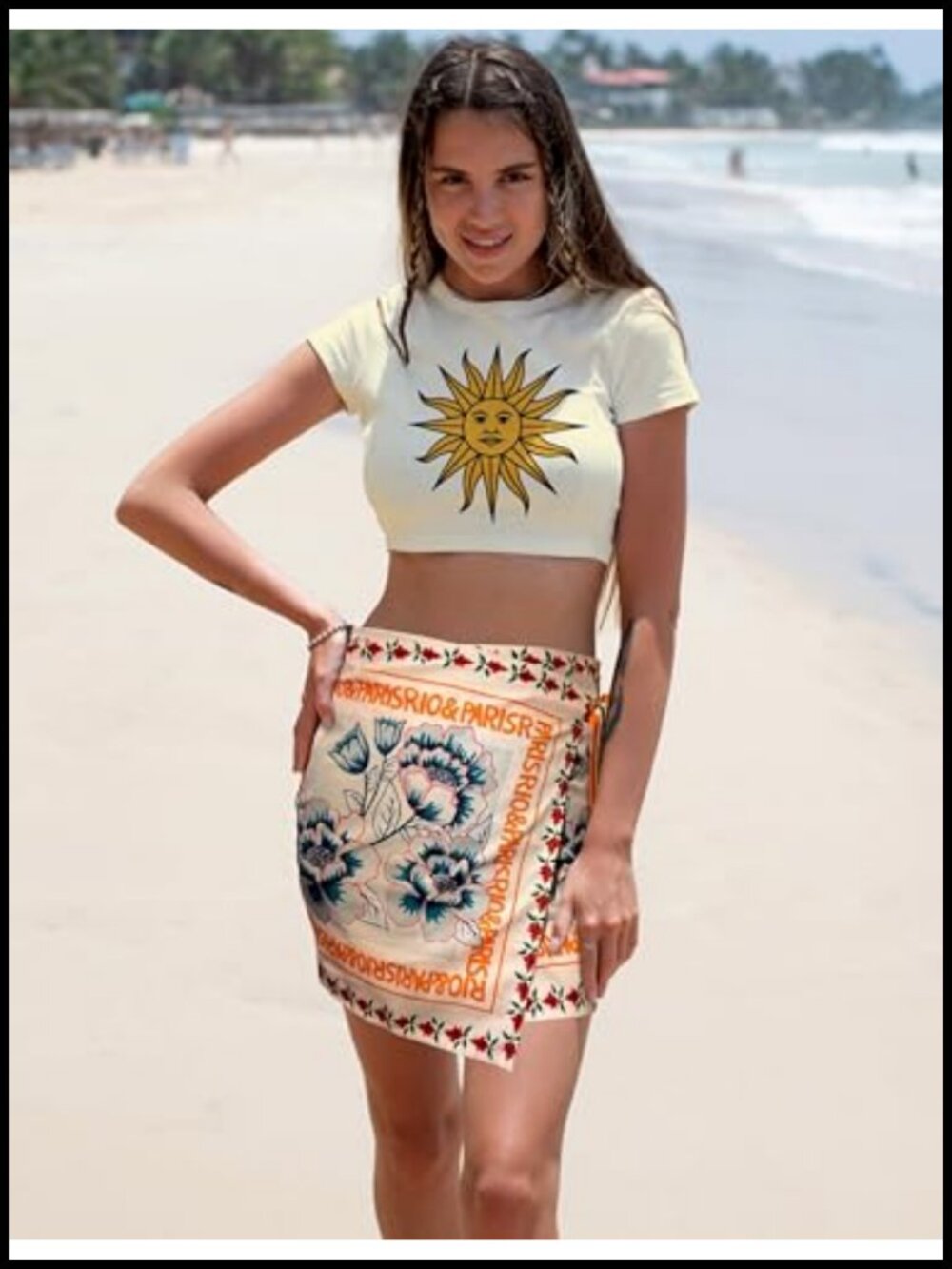 High Waist A-Line Wrap Skirt Floral Boho Beach Vacation Tie Skirt - Picture 2 of 5
